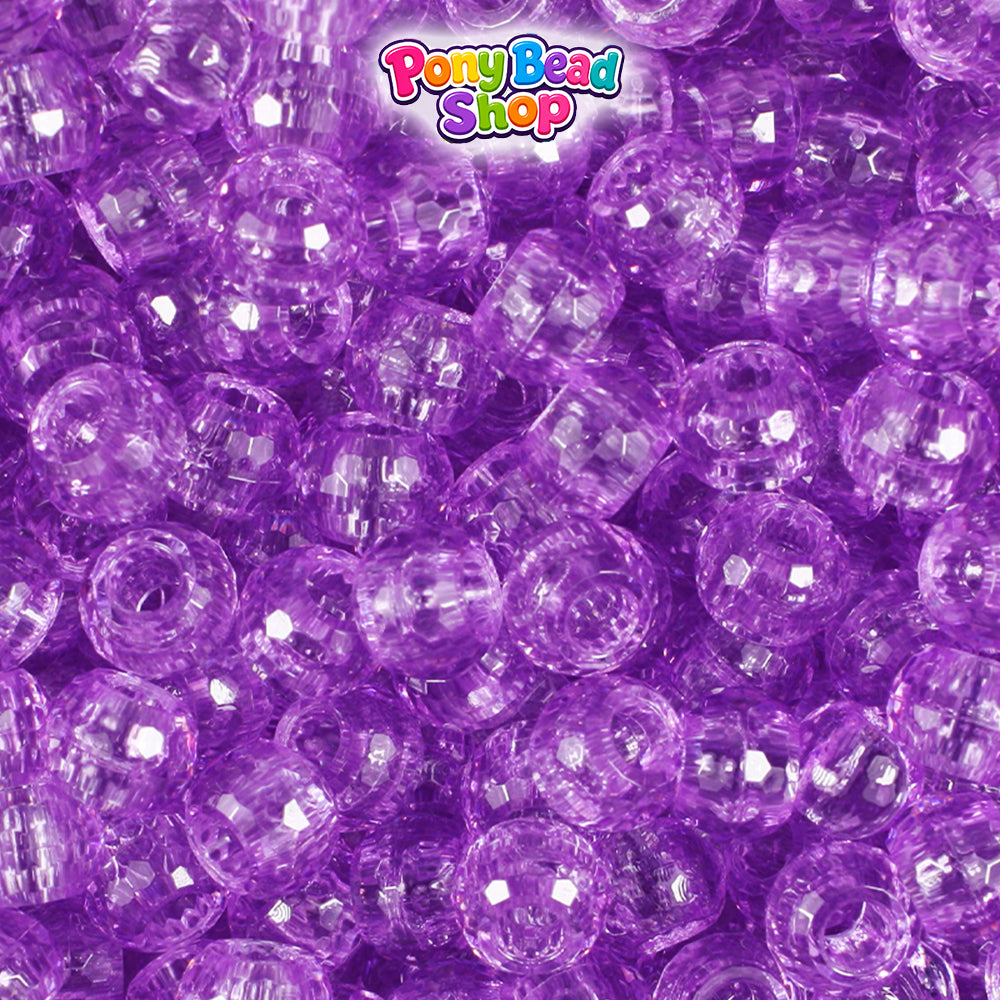 Light Amethyst Transparent 9mm Faceted Barrel Plastic Pony Beads (500pcs)