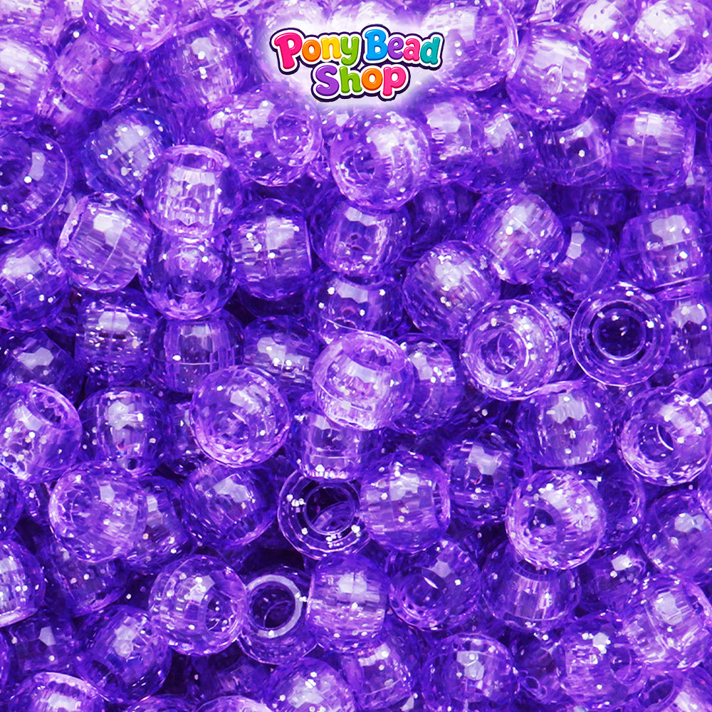 Pale Amethyst Sparkle 9mm Faceted Barrel Plastic Pony Beads (500pcs)