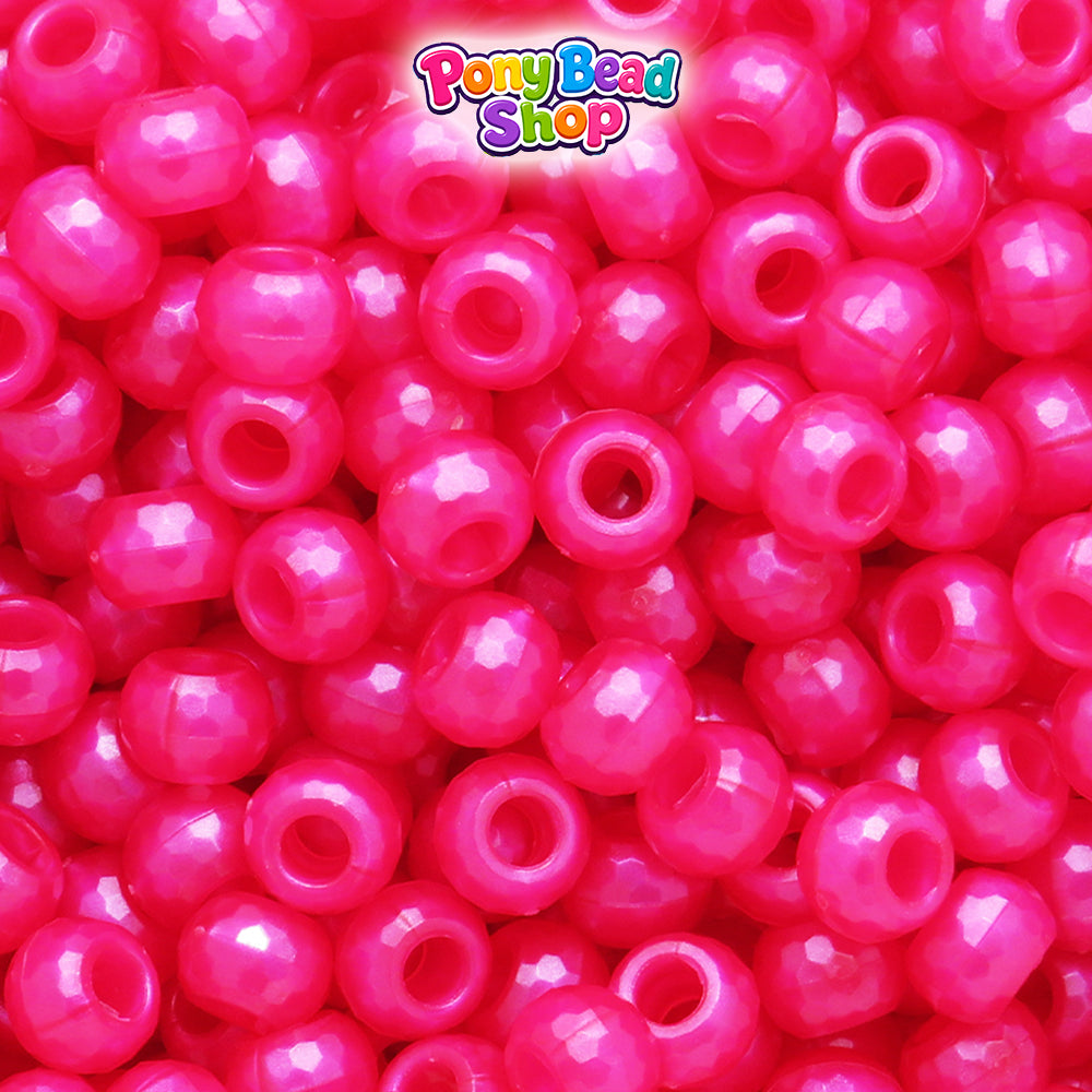 Hot Pink Pearl 9mm Faceted Barrel Plastic Pony Beads (500pcs)