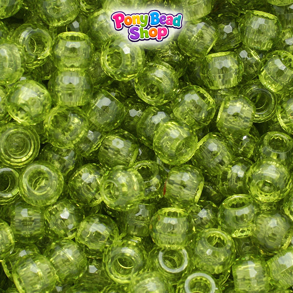 Light Avocado Transparent 9mm Faceted Barrel Plastic Pony Beads (500pcs)