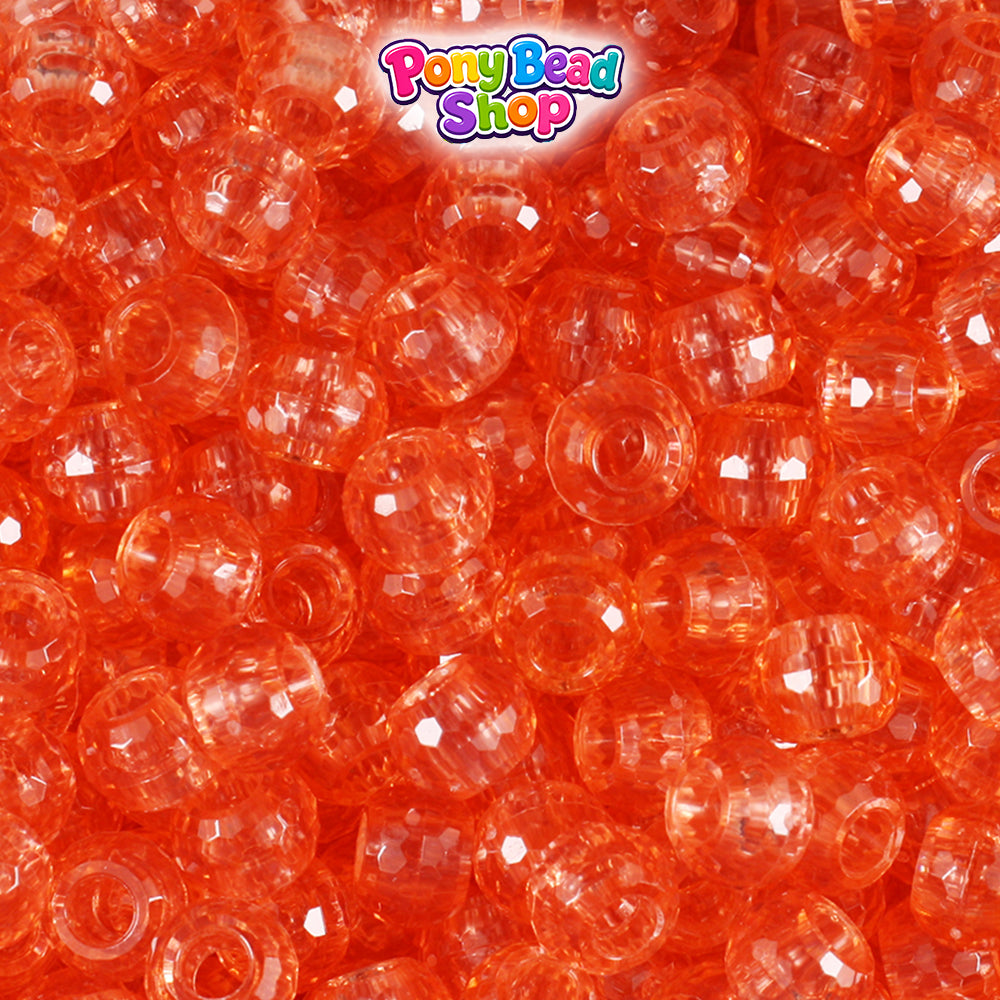 Tangerine Transparent 9mm Faceted Barrel Plastic Pony Beads (500pcs)