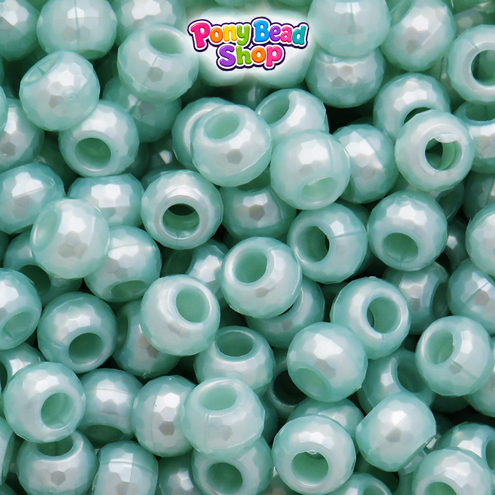 Light Caribbean Pearl 9mm Faceted Barrel Plastic Pony Beads (500pcs)