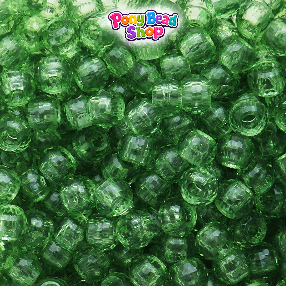 Light Apple Green Transparent 9mm Faceted Barrel Plastic Pony Beads (500pcs)
