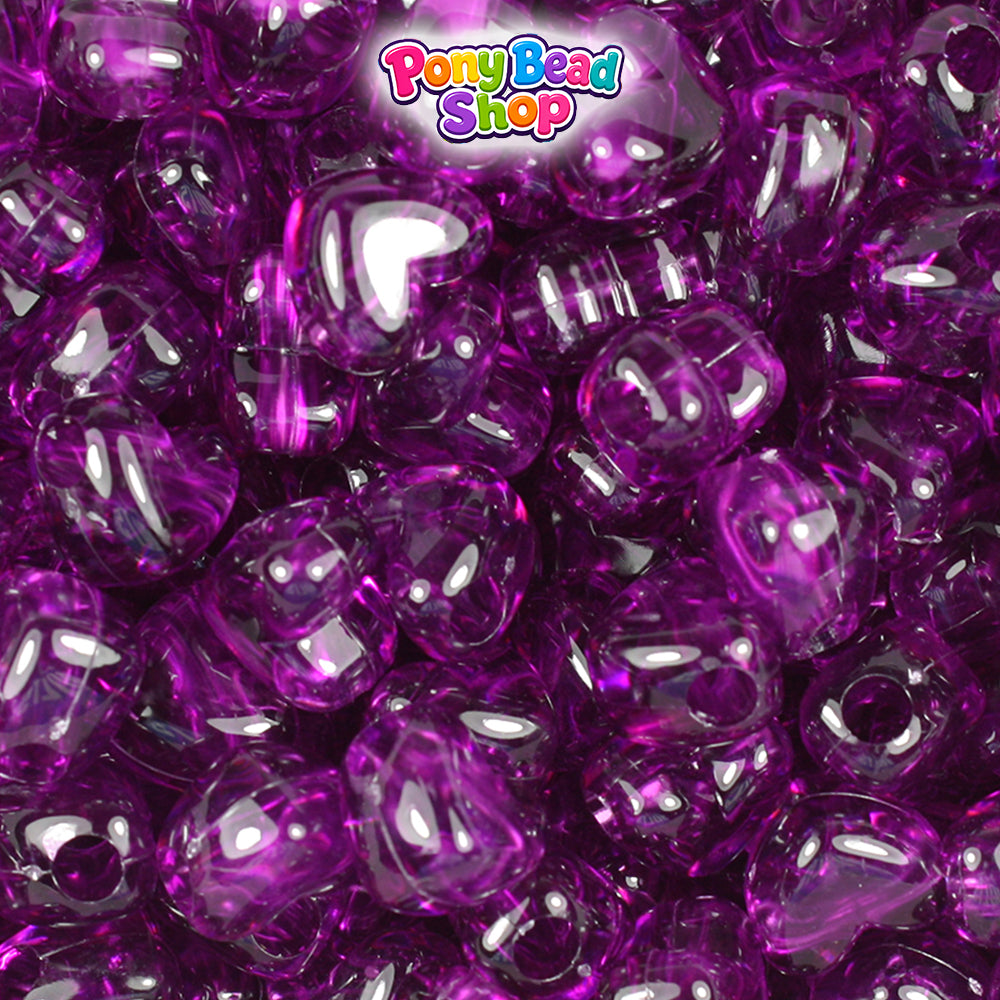 Dark Amethyst Transparent 12mm Heart (HH) Plastic Pony Beads (250pcs)