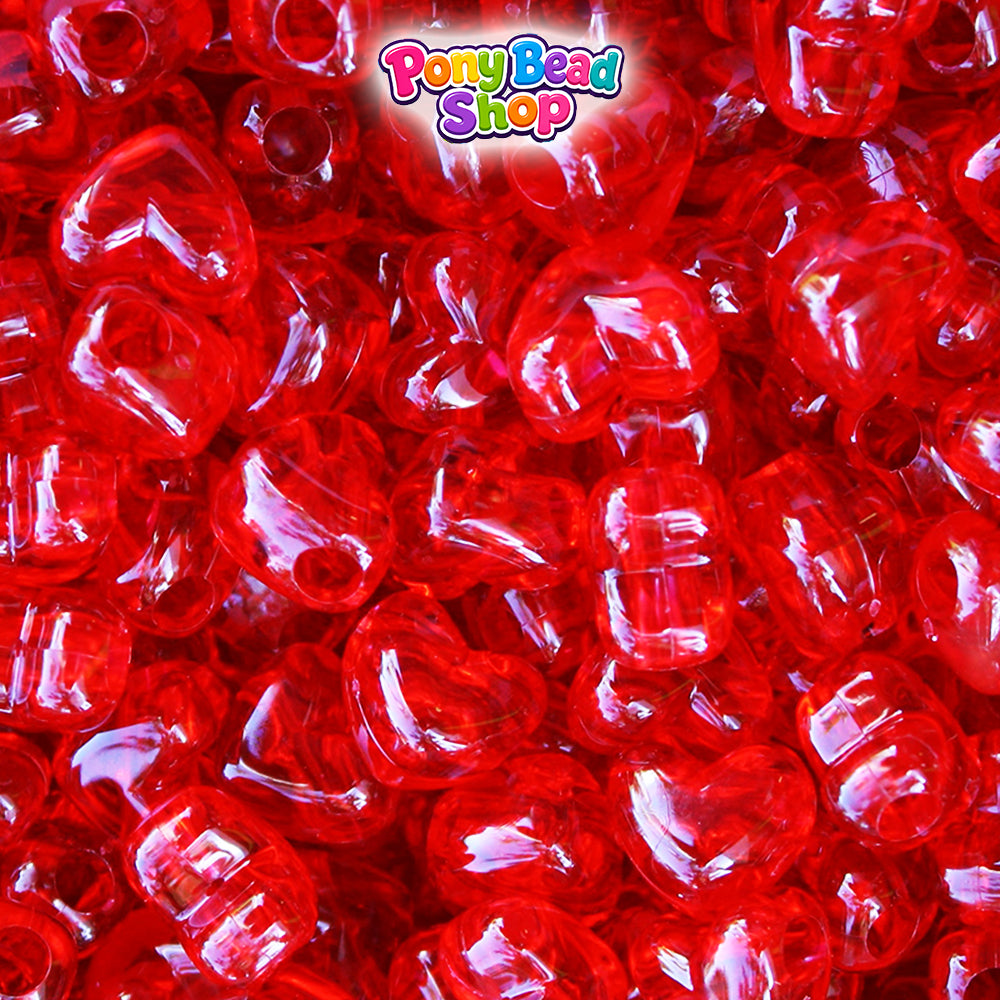 Ruby Transparent 12mm Heart (HH) Plastic Pony Beads (250pcs)