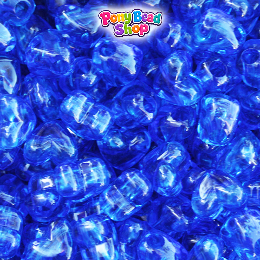 Dark Sapphire Transparent 12mm Heart (HH) Plastic Pony Beads (250pcs)
