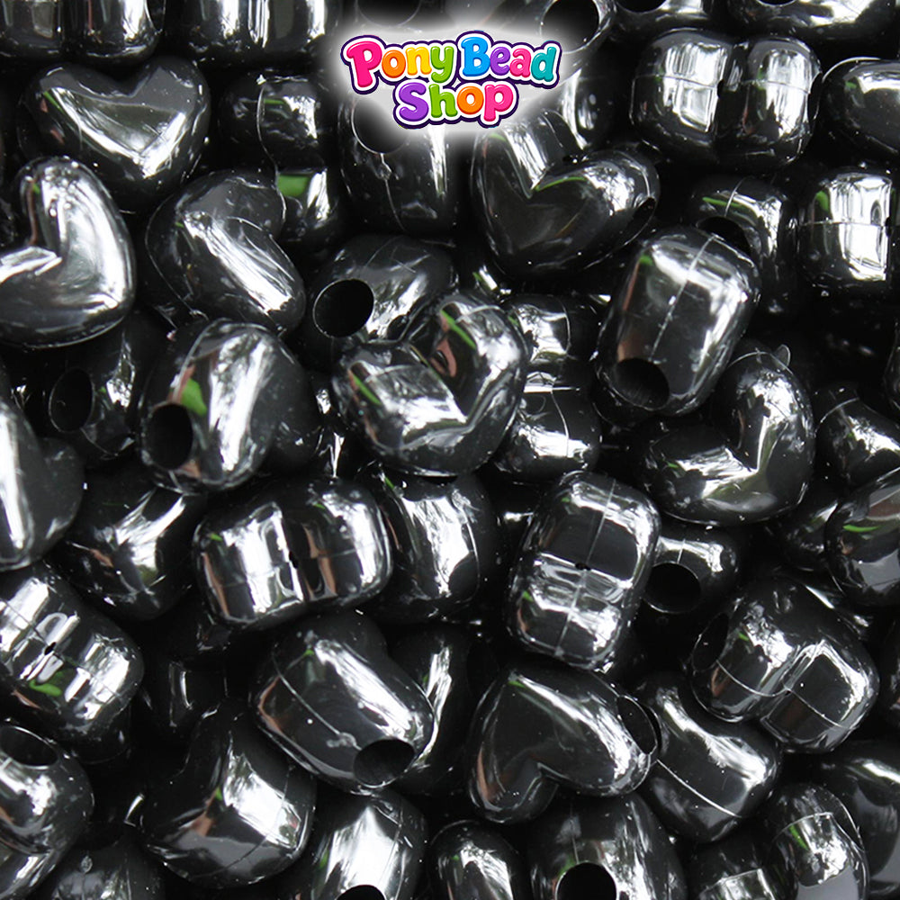 Black Opaque 12mm Heart (HH) Plastic Pony Beads (250pcs)