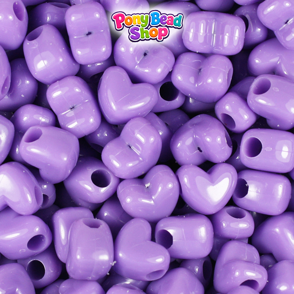 Lilac Opaque 12mm Heart (HH) Plastic Pony Beads (250pcs)