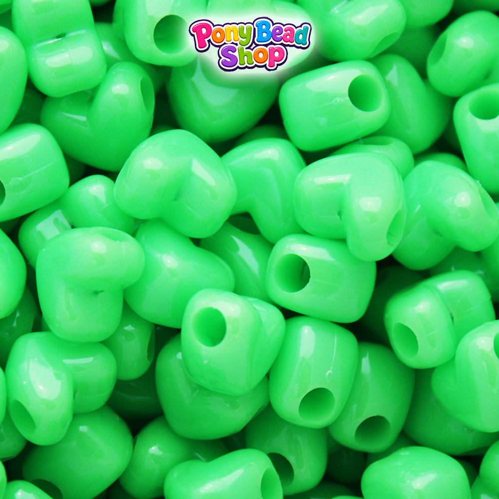 Lime Opaque 12mm Heart (HH) Plastic Pony Beads (250pcs)