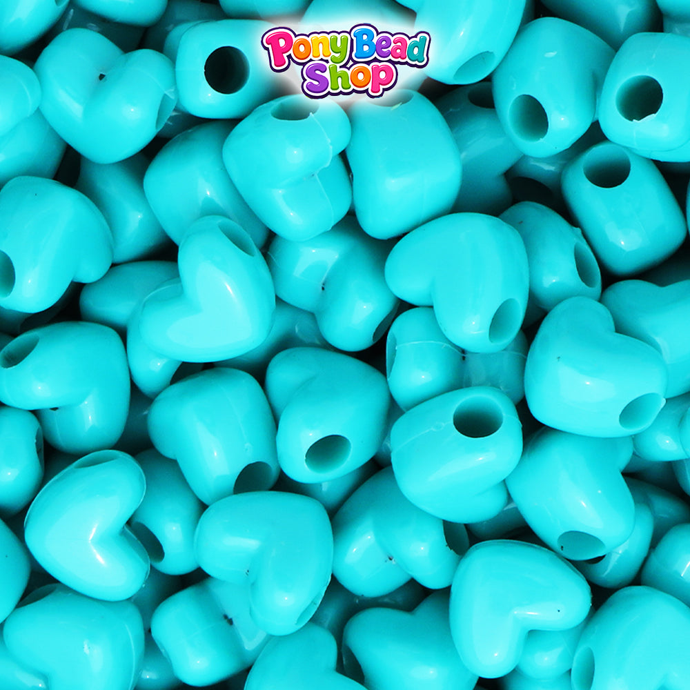 Light Turquoise Opaque 12mm Heart (HH) Plastic Pony Beads (250pcs)