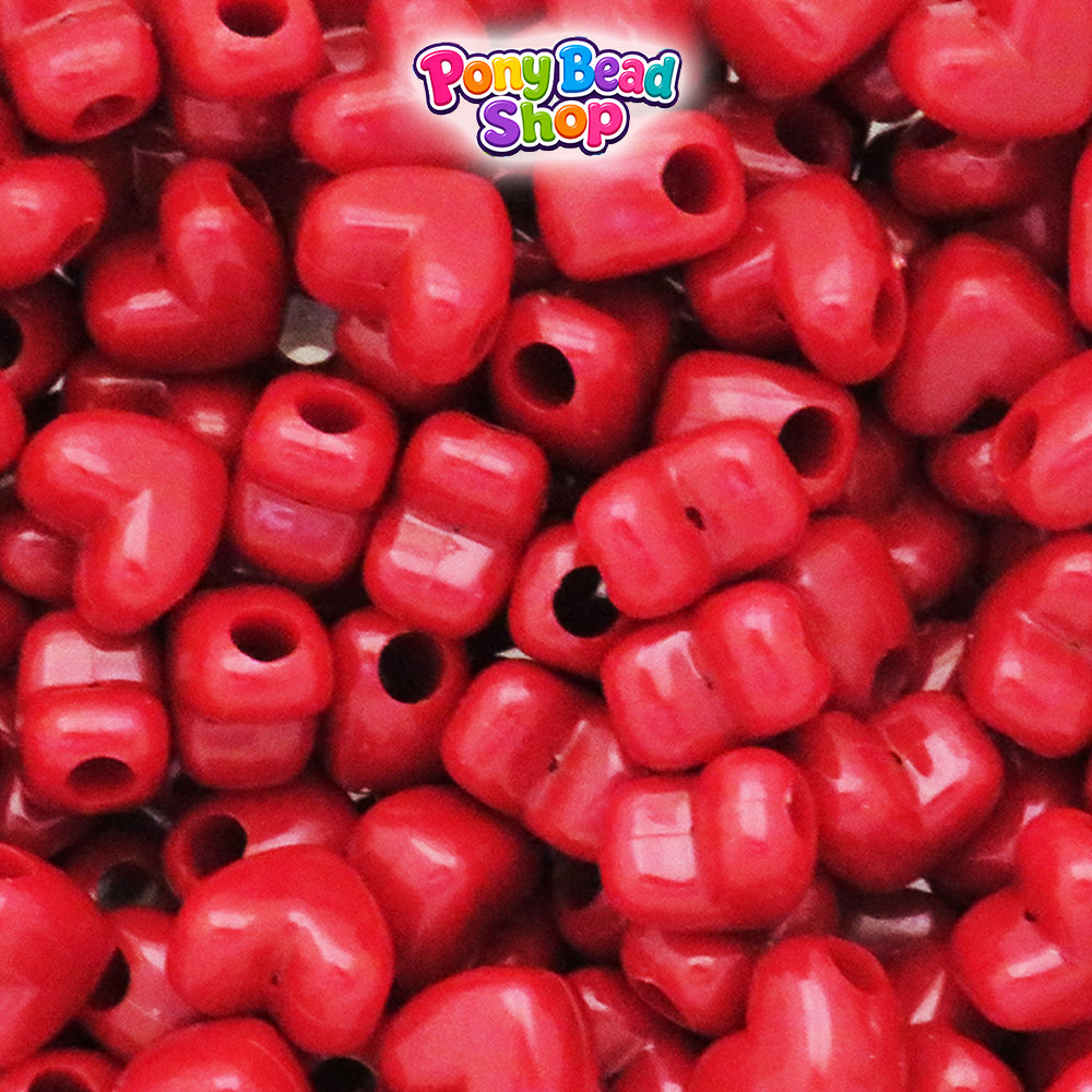 Red Opaque 12mm Heart (HH) Plastic Pony Beads (250pcs)