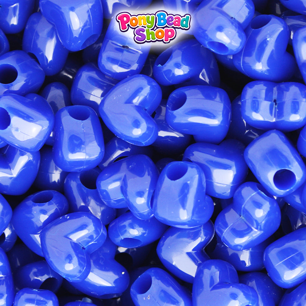 Royal Blue Opaque 12mm Heart (HH) Plastic Pony Beads (250pcs)