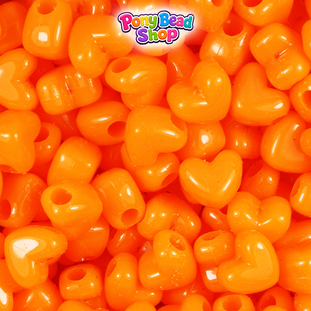 Orange Opaque 12mm Heart (HH) Plastic Pony Beads (250pcs)