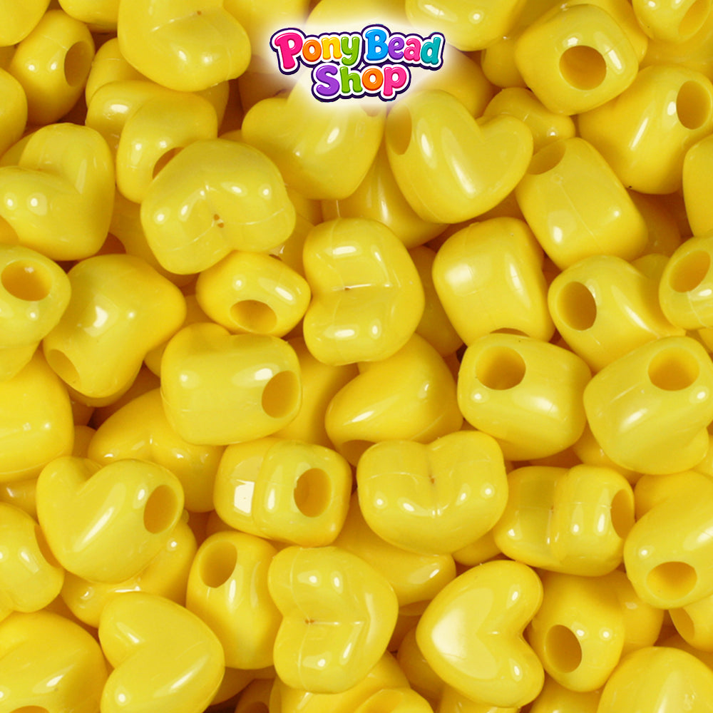Yellow Opaque 12mm Heart (HH) Plastic Pony Beads (250pcs)