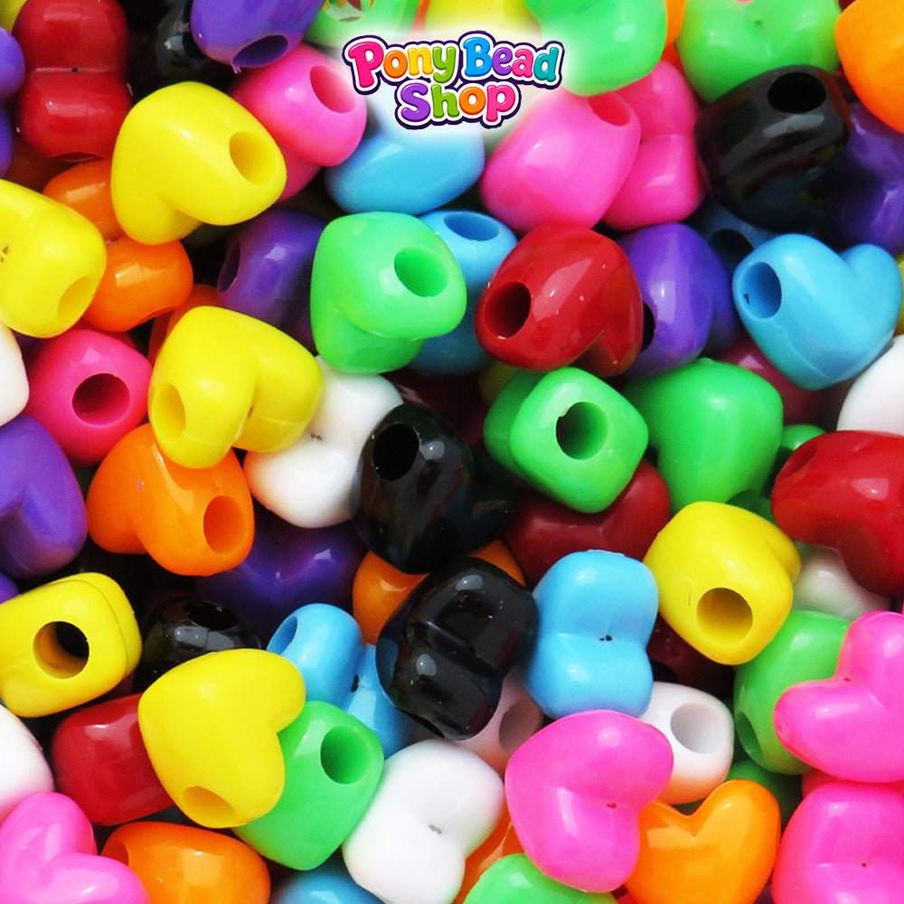 Opaque Mix 12mm Heart (HH) Plastic Pony Beads (250pcs)