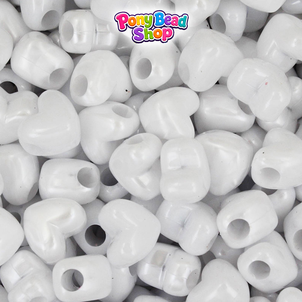 White Pearl 12mm Heart (HH) Plastic Pony Beads (250pcs)