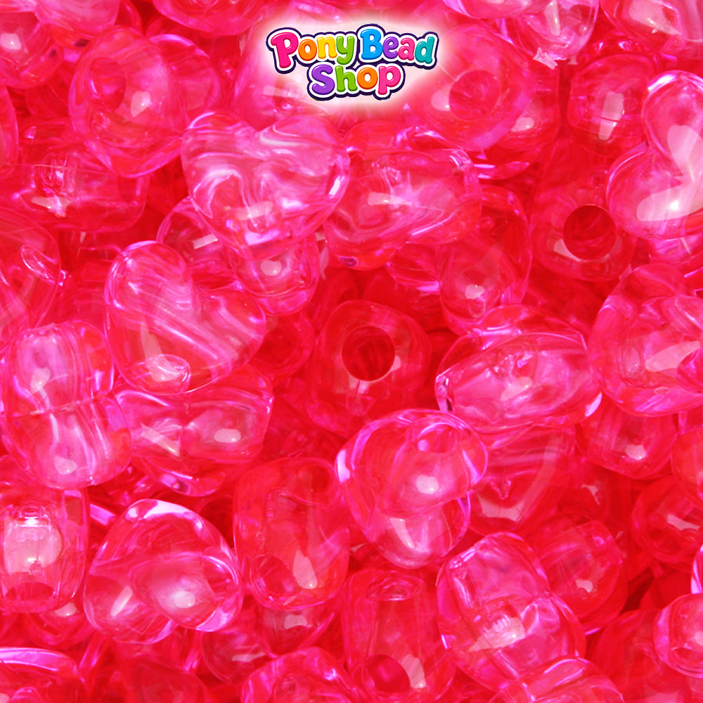 Medium Pink Transparent 12mm Heart (HH) Plastic Pony Beads (250pcs)