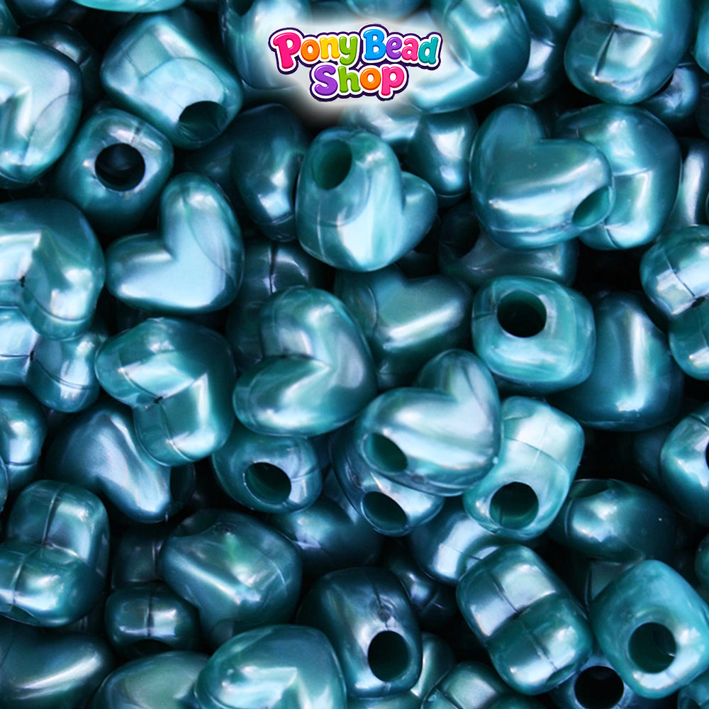Teal Pearl 12mm Heart (HH) Plastic Pony Beads (250pcs)