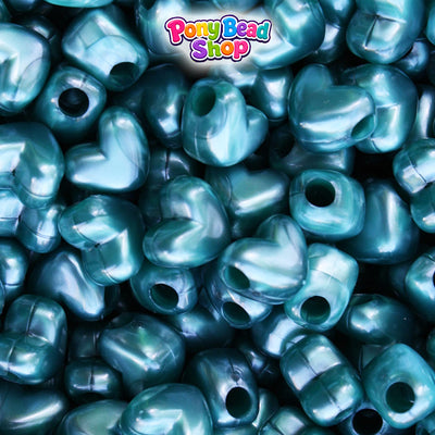 Teal Pearl 12mm Heart (HH) Plastic Pony Beads (250pcs)