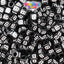 Black Opaque 6mm Cube Plastic Alpha Beads - White Letters (80pcs)