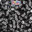 Black Opaque 6mm Cube Plastic Alpha Beads - White Letters (80pcs)