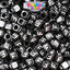 Black Opaque 6mm Cube Plastic Alpha Beads - White Letters (80pcs)