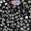 Black Opaque 6mm Cube Plastic Alpha Beads - White Letters (80pcs)