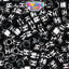 Black Opaque 6mm Cube Plastic Alpha Beads - White Letters (80pcs)