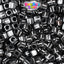 Black Opaque 6mm Cube Plastic Alpha Beads - White Letters (80pcs)