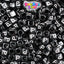 Black Opaque 6mm Cube Plastic Alpha Beads - White Letters (80pcs)