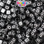 Black Opaque 6mm Cube Plastic Alpha Beads - White Letters (80pcs)