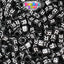 Black Opaque 6mm Cube Plastic Alpha Beads - White Letters (80pcs)