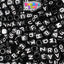 Black Opaque 6mm Cube Plastic Alpha Beads - White Letters (80pcs)