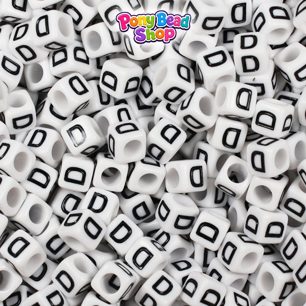 White Opaque 6mm Cube Plastic Alpha Beads - Black Letters (80pcs)