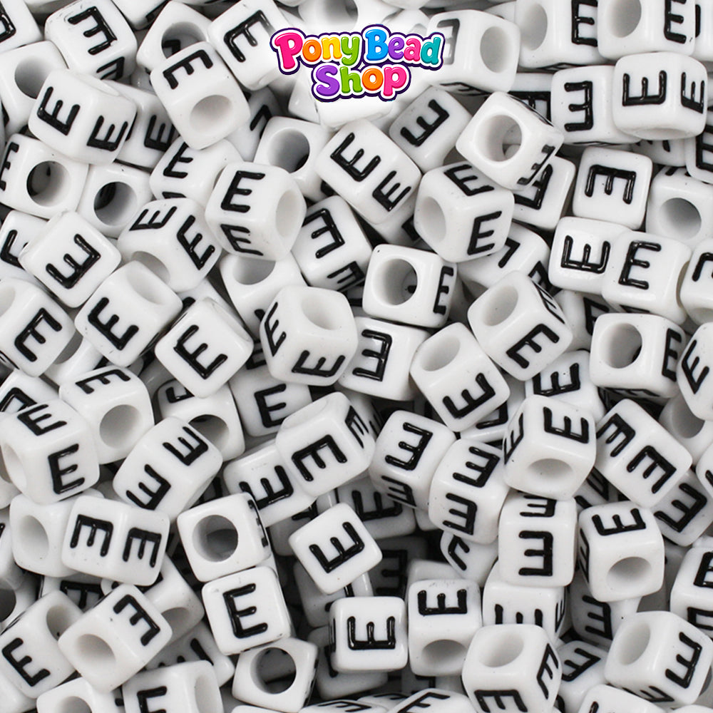 White Opaque 6mm Cube Plastic Alpha Beads - Black Letters (80pcs)