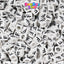 White Opaque 6mm Cube Plastic Alpha Beads - Black Letters (80pcs)