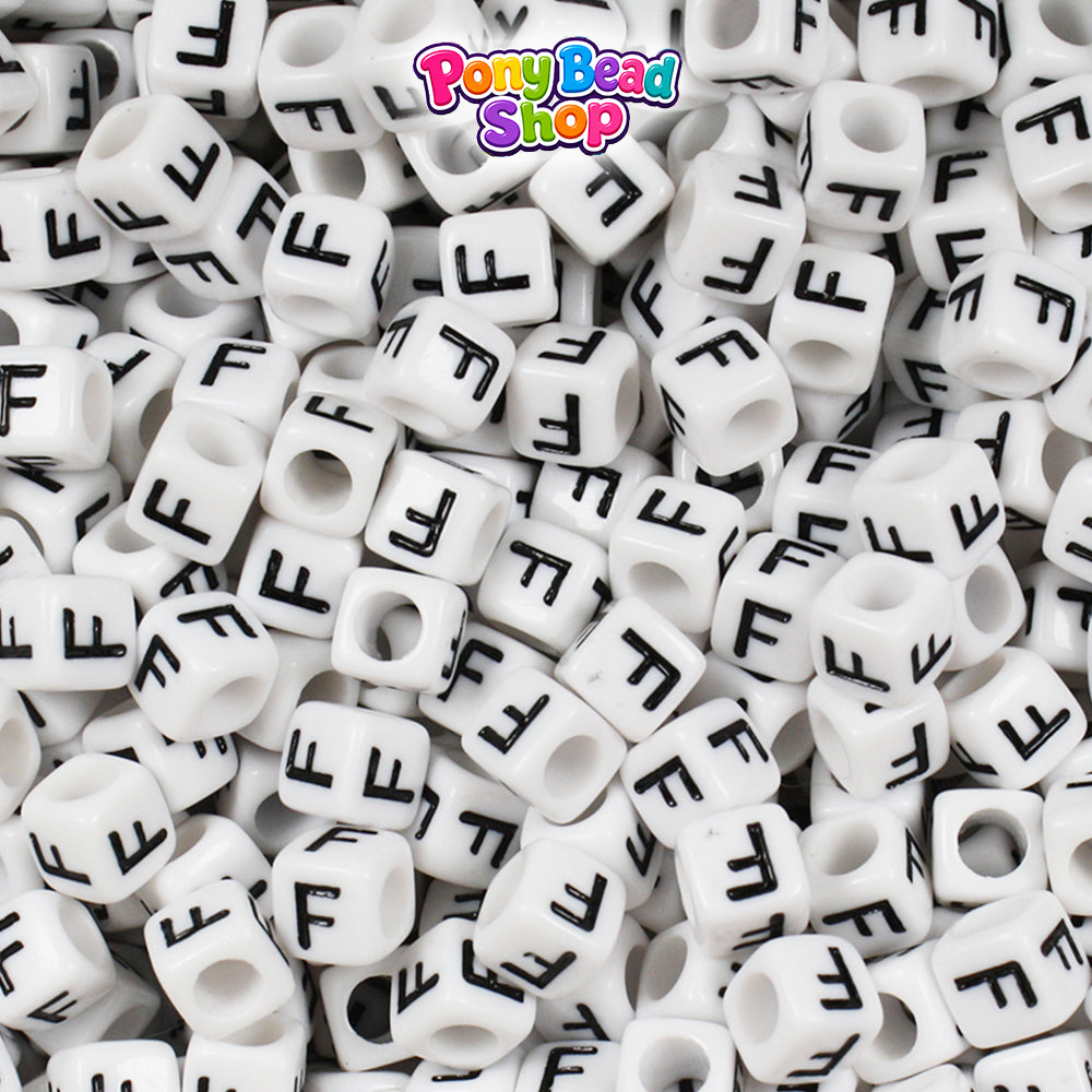 White Opaque 6mm Cube Plastic Alpha Beads - Black Letters (80pcs)