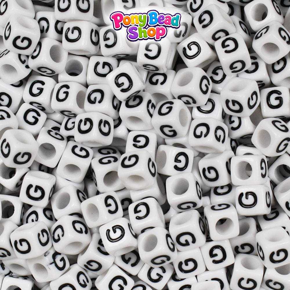 White Opaque 6mm Cube Plastic Alpha Beads - Black Letters (80pcs)