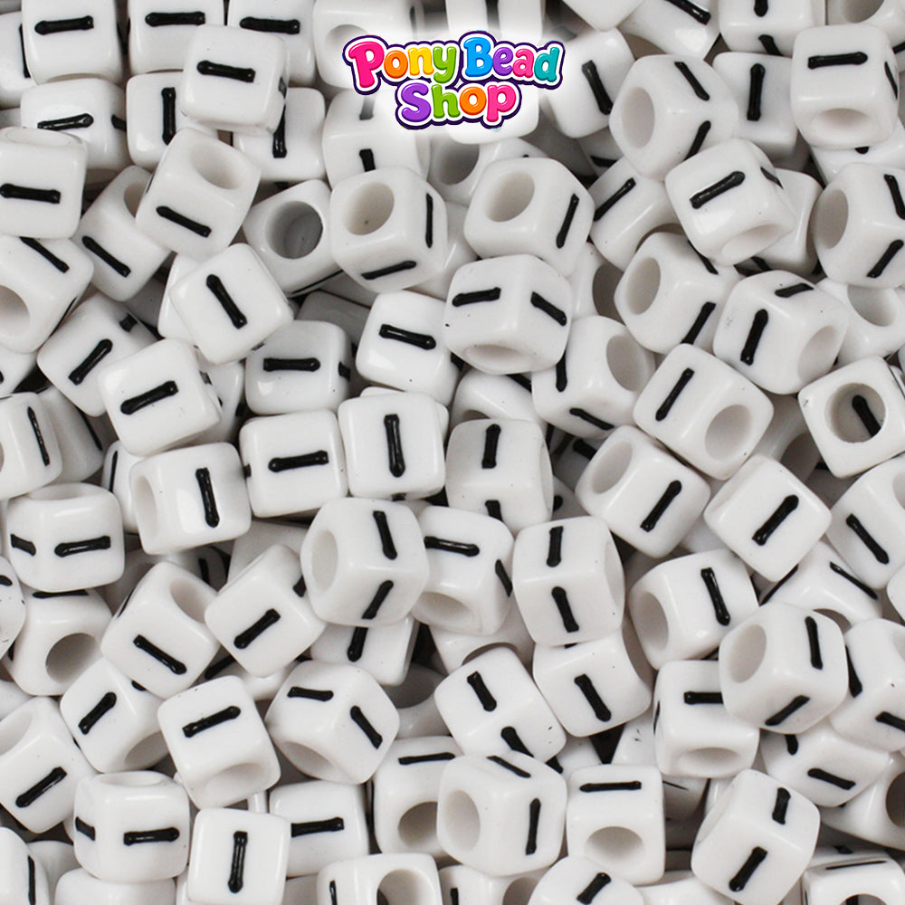 White Opaque 6mm Cube Plastic Alpha Beads - Black Letters (80pcs)