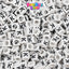 White Opaque 6mm Cube Plastic Alpha Beads - Black Letters (80pcs)