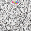 White Opaque 6mm Cube Plastic Alpha Beads - Black Letters (80pcs)
