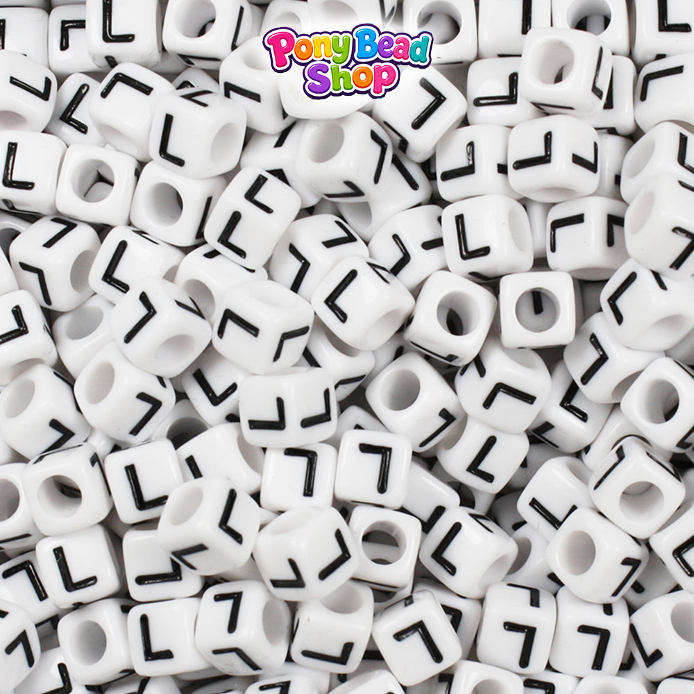 White Opaque 6mm Cube Plastic Alpha Beads - Black Letters (80pcs)