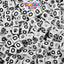White Opaque 6mm Cube Plastic Alpha Beads - Black Letters (80pcs)