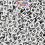White Opaque 6mm Cube Plastic Alpha Beads - Black Letters (80pcs)