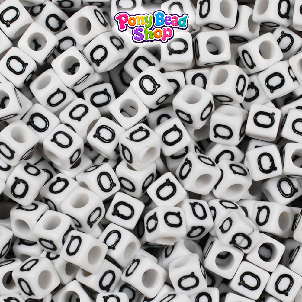 White Opaque 6mm Cube Plastic Alpha Beads - Black Letters (80pcs)