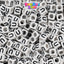 White Opaque 6mm Cube Plastic Alpha Beads - Black Letters (80pcs)