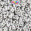 White Opaque 6mm Cube Plastic Alpha Beads - Black Letters (80pcs)